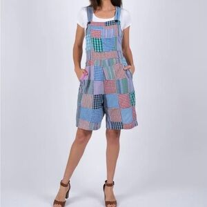Sacred Threads patchwork Shortalls Overalls Adjustable One size  Cotton NEW